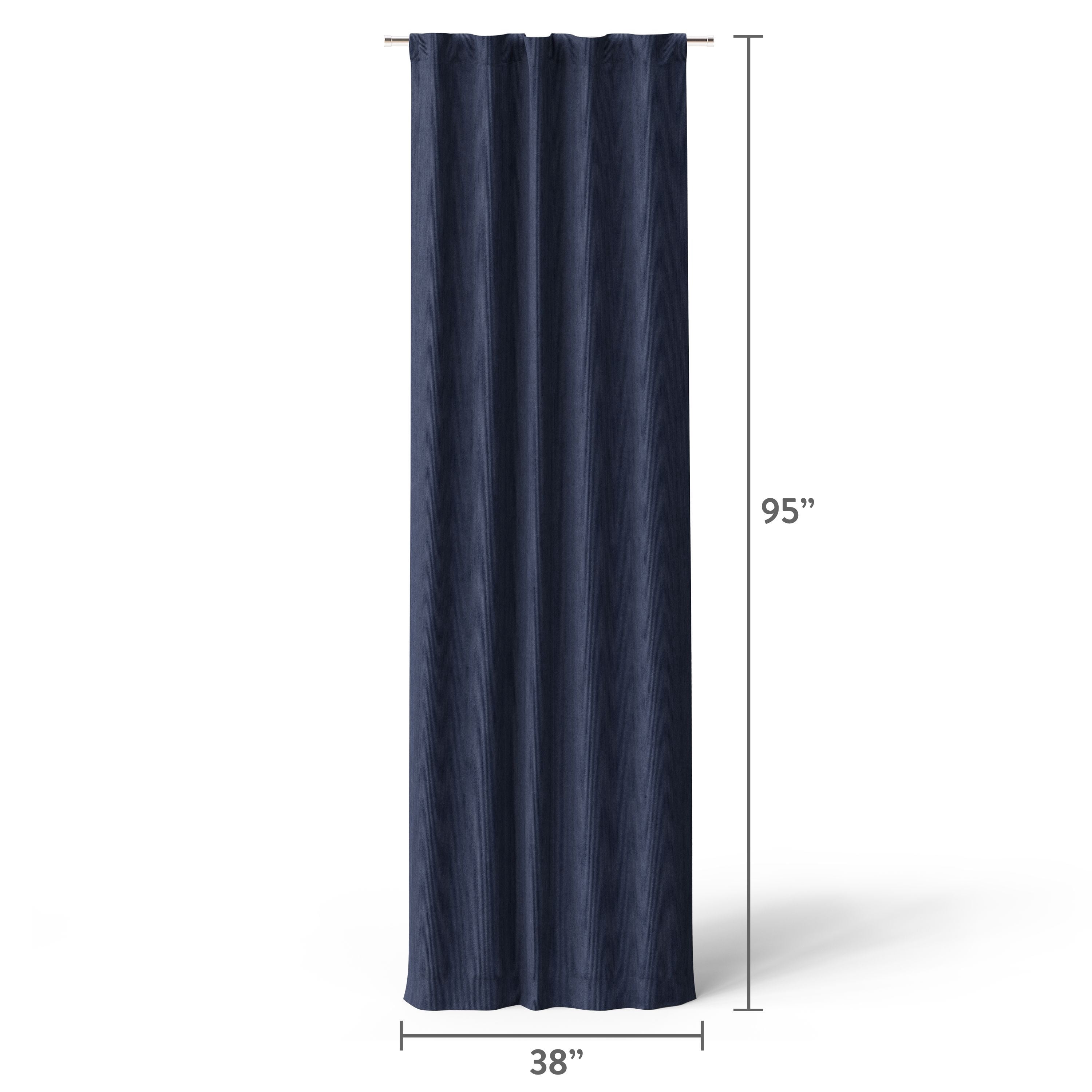 Mainstays Kids Dark Navy Ribbed Corduroy Blackout Single Curtain Panel, Rod Pocket with Back Tabs, 38 in x 95 in