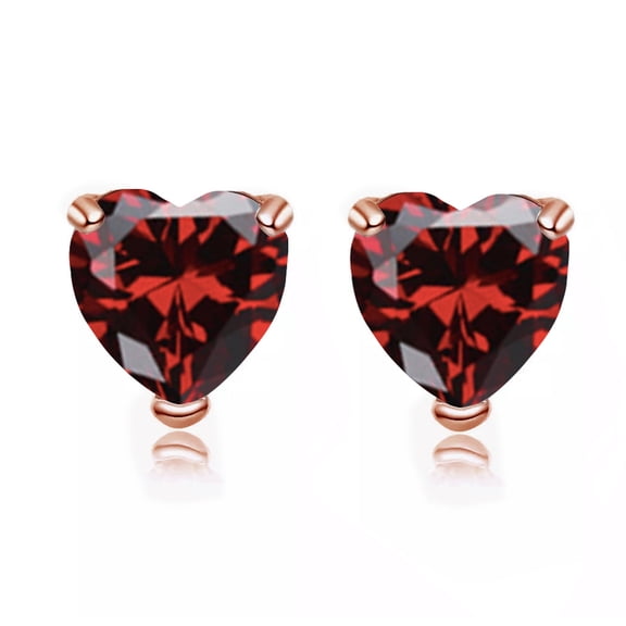 14k Rose Gold Push Back Heart Created Garnet Stud Earrings 4MM Plated by Paris Jewelry