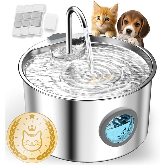 DENZUSCat Water Fountain Stainless Steel 108oz/3.2L with 4 Filters Automatic Pet Water Fountain for Cats/Dogs Indoor Ultra Quiet Metal Cat Fountains for Drinking Kitty Watering Supplies for Animals