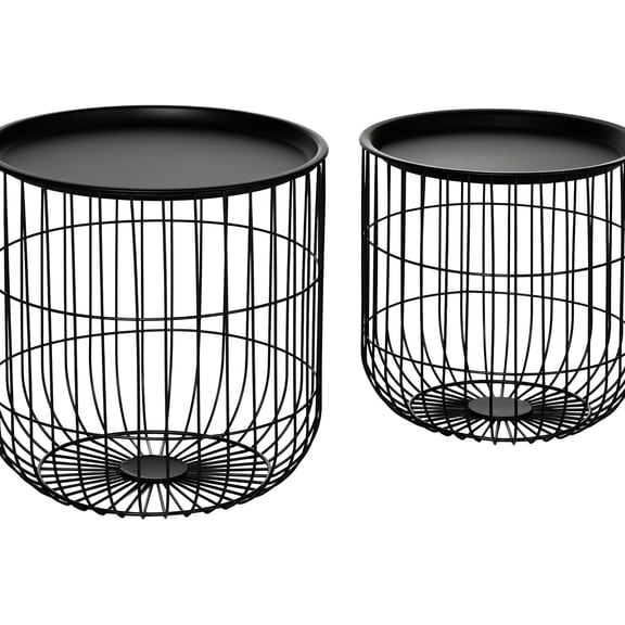 Set of 2 round steel coffee tables - Storage for stuffed animals and more