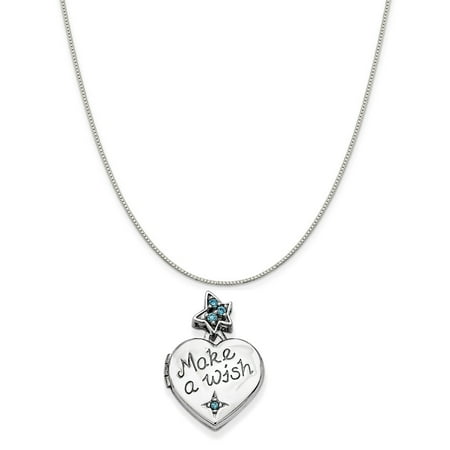 Make A Wish Necklace - Sterling Silver Polished Finish Simulated CZ Heart With Charm Make A Wish Locket (15 mm x 15 mm) Includes Box Chain Necklace, 16