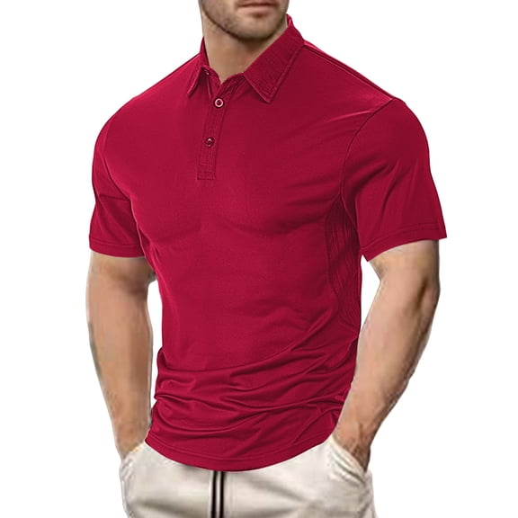 GrmtClth Men's Solid Color Stretch Polo Shirt Slim Fit Short Sleeve Breathable Golf Athletic Casual Business Tops 2026 Wine 3XL