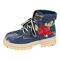 thumbnail image 6 of Denim Embroideried Chunky Combat Boots for Women Retro Fall Flower Casual Lace up Fashion Sneakers Ankle Booties Blue Size 6.5, 6 of 7