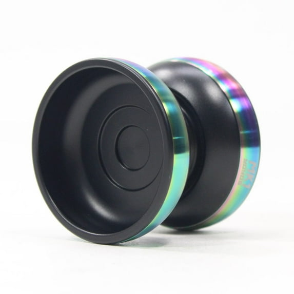 MK1 Spyglass Yo-Yo - Finger Spin Cup - Mid-sized Bi-Metal Organic YoYo (Black with Rainbow Rim)