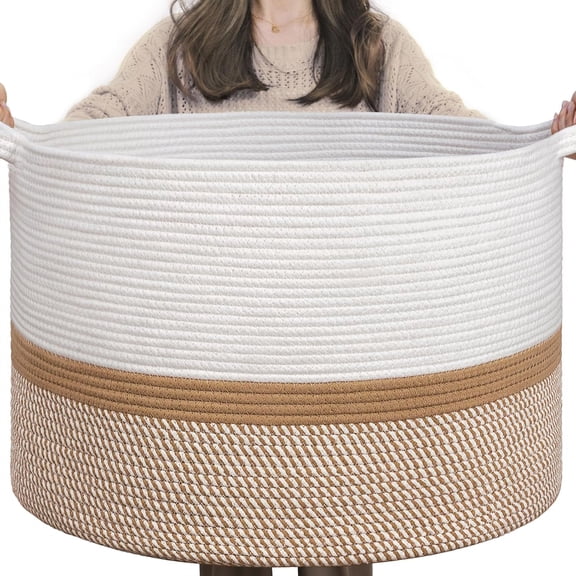 Large Blanket Basket (21.7"x13.8"),Woven Baskets for Storage, Cotton Rope Blanket Basket for Living Room, Laundry, Nursery