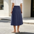 thumbnail image 4 of Tdoqot Womens Cotton Linen Skirts with Pockets- Elastic Waist Summer Casual A-Line Drawstring Midi Skirt Navy Size S, 4 of 7