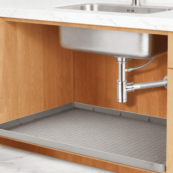 Silicone Under Sink Mat, 34"×22" Silicone Mat for Under Kitchen Sink Waterproof, Rubber Mat for Under Kitchen Sink for Kitchen & Bathroom Cabinet