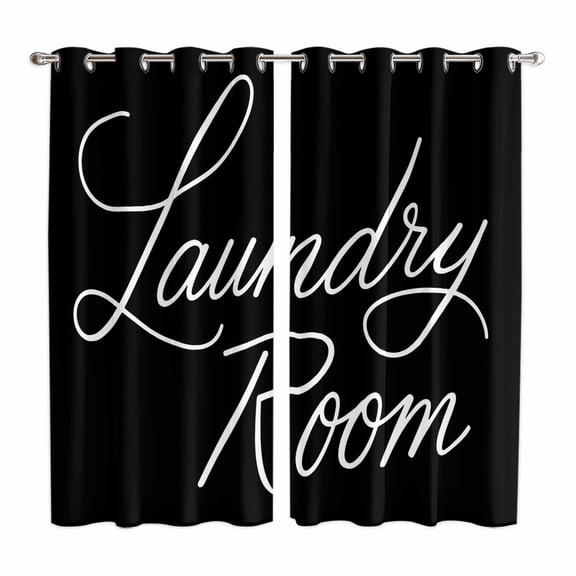 Curtains 84 Inches Long 2 Panels, Black Grommets Window Treatment Curtain, Laundry Room Minimalist Modern Art Thermal Curtains Drapes for Living Room/Bathroom
