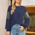 thumbnail image 6 of qolati Crewneck Sweatshirts Women Color Block Puff Long Sleeve Tunic Tops Fall Fashion Clothes Winter Pullover Blouses Navy L, 6 of 7