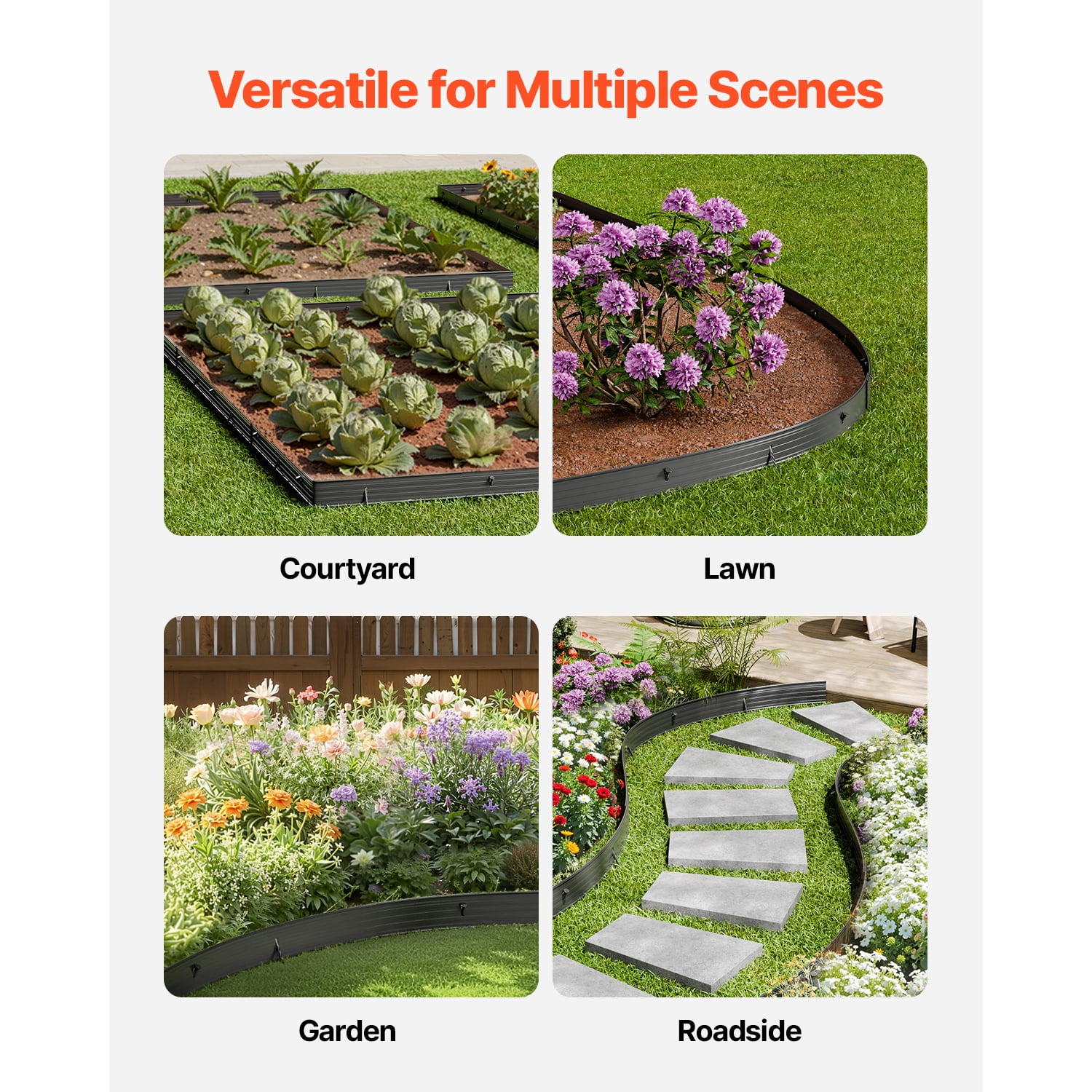 KFFKFF Metallic Garden Border, Set of 8, 72-inch Durable Aluminum Alloy Garden Border, Flexible Landscaping Edge, Robust Yard Fencing for Flower Bed and Pathway