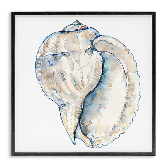 Stupell Industries Conch Shell on White Coastal Painting Black Framed Art Print Wall Art, 12 x 12