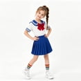 thumbnail image 6 of ZXLBBD Girls Fall School Uniform 2 Piece Set Short Sleeve Striped Collar Top with Pleated Skirt Kids Back to School Outfits for Girls Clothes Sets,Blue,Size 6 Y-7 Y, 6 of 7
