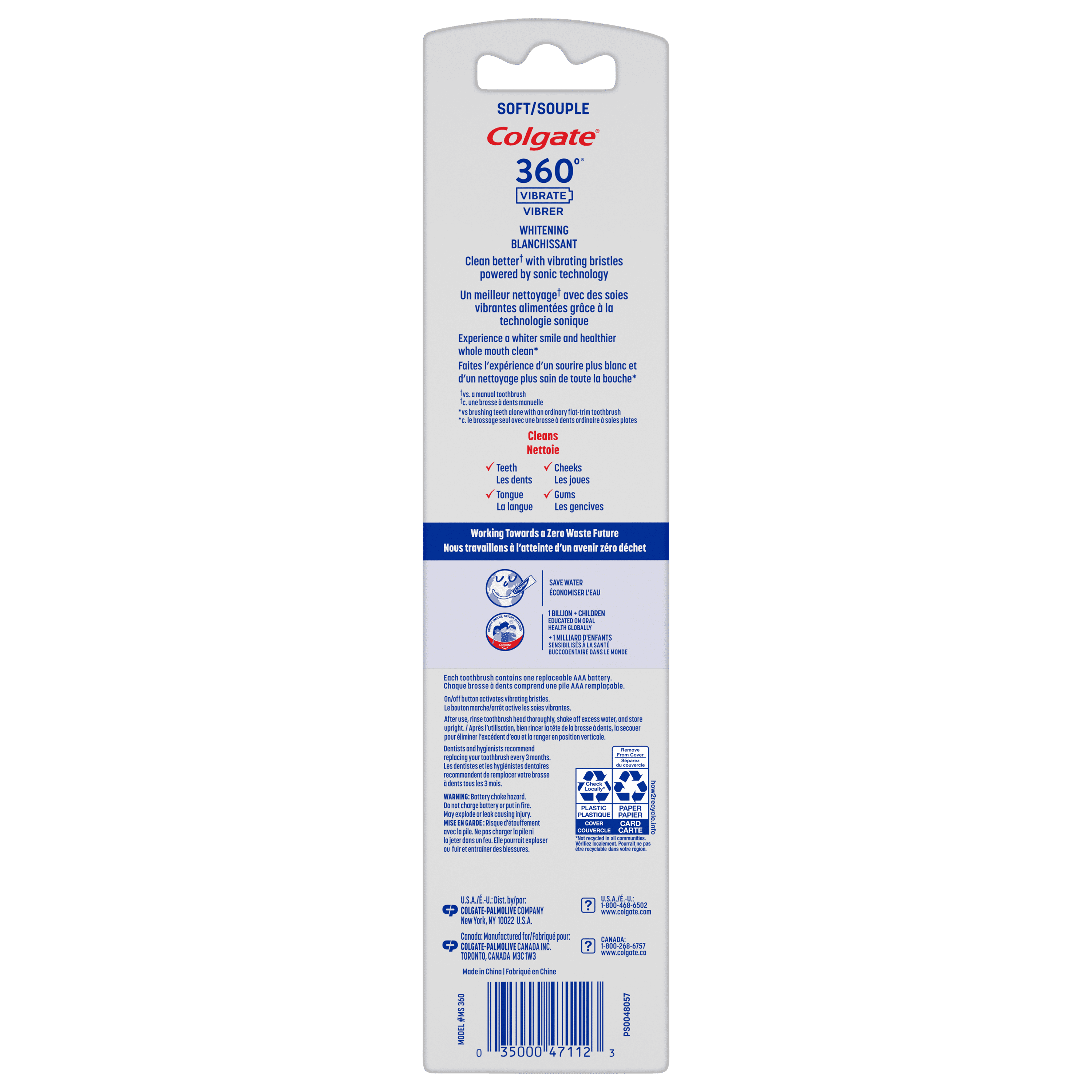Colgate 360 Vibrate Whitening Battery-Operated Toothbrushes with 1 AAA Battery
