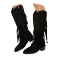 thumbnail image 3 of Dsscvnef Bottes Mi-Mollet Mode pour Femmes Talon Carré Semelle Épaisse Bout Rond Bottines à Fermeture Éclair avec Franges pour Automne Chaussures Confortables et Élégantes, 3 of 9