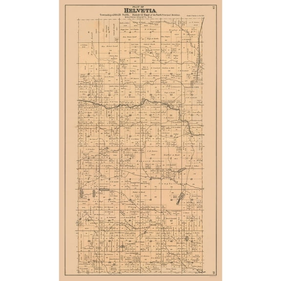 Historic City Map - Helvetia Wisconsin - 1912 - 23 x 39.64 - Vintage Wall Art