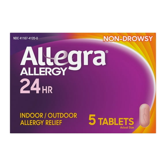 Allegra Adult 24-Hour Allergy Relief, Non-Drowsy Antihistamine Tablets, 180 mg Fexofenadine HCI, 5 Count