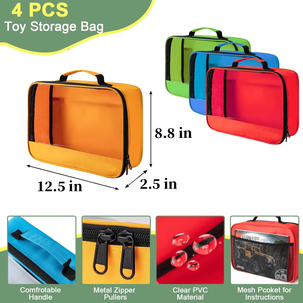 4pcs Toys Storage Bag, Classic Bricks Building Set Storage Bag, Travel Case for Building Toys, Puzzles