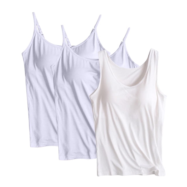 Timegard Womens Tank Top with Built in Bras 3pc Scoop Neck Sleeveless Solid Color Soft Loungewear Pjs