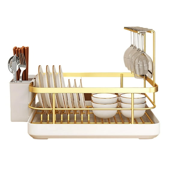 Dish Drying Rack - Multifunctional Dish Drainer with Removable Utensil Holder and Tray for Dishes Spoons Forks and Chopsticks