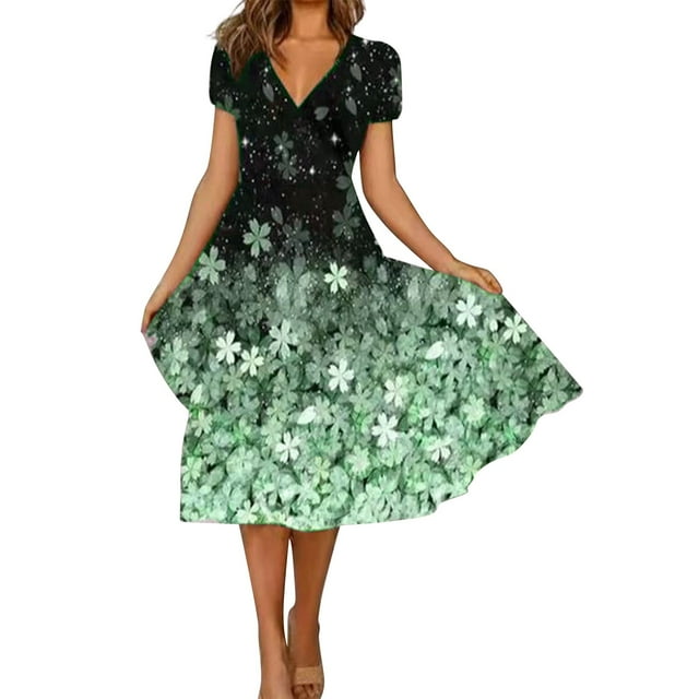 Ketyyh-chn99 Robes de Fête pour Femmes Grande Taille Robe Évasée à Fleurs Combinaisons Manches à Volants Shorts Robe Mini GN2,m