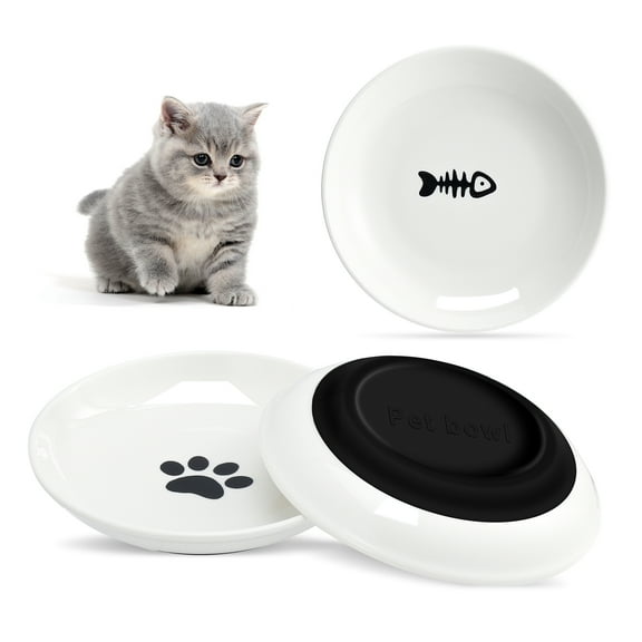 Qweryboo Ceramic Cat Bowls Whisker Fatigue Cat Bowl for Indoor Cats, Wide Shallow Cat Food Dishes, Whisker Friendly Cat Plates for Food and Water, Non-Slip Silicone Bottom, 3 Pack
