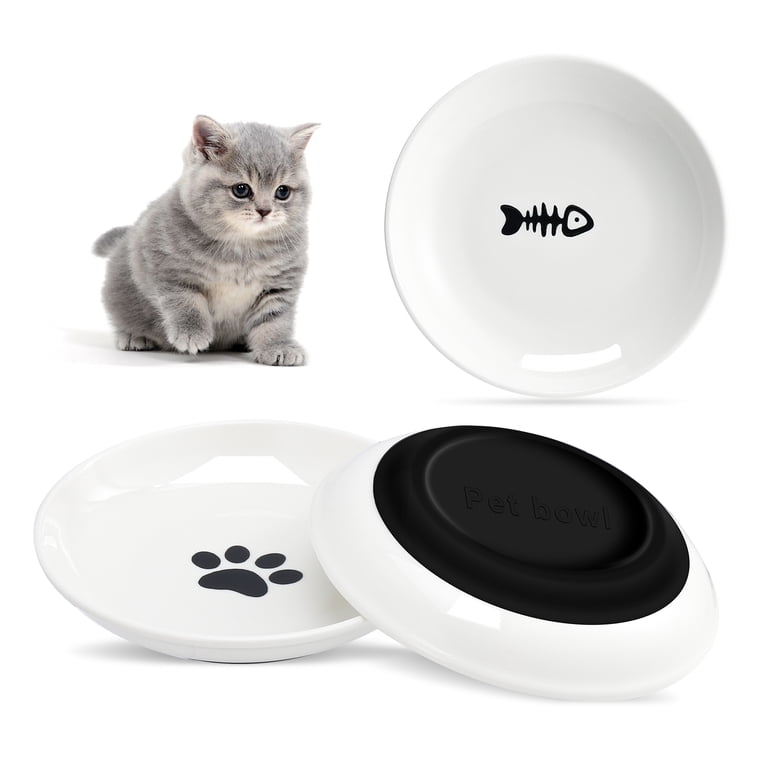 Wide Shallow Ceramic Cat Bowls With Silicone Base photo 1