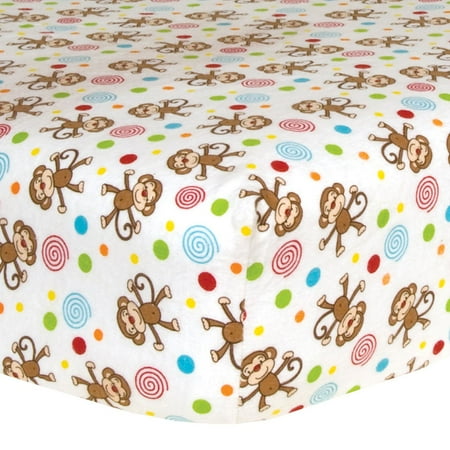 Monkey Scatter Print Flannel Deluxe Flannel Fitted Crib Sheet