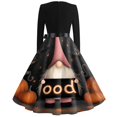 thumbnail image 5 of Women's Halloween Dress Spider 1950s Long Sleeve Cute Swing Dress Ghost Hepburn V-Neck Vintage Dresses with Belt 2XL, 5 of 5