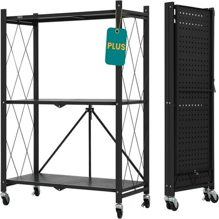 

Folding Shelves with Wheels Bookshelf with Assembly Metal Rack for Kitchen Office Laundry Garage (5 Tier Black)