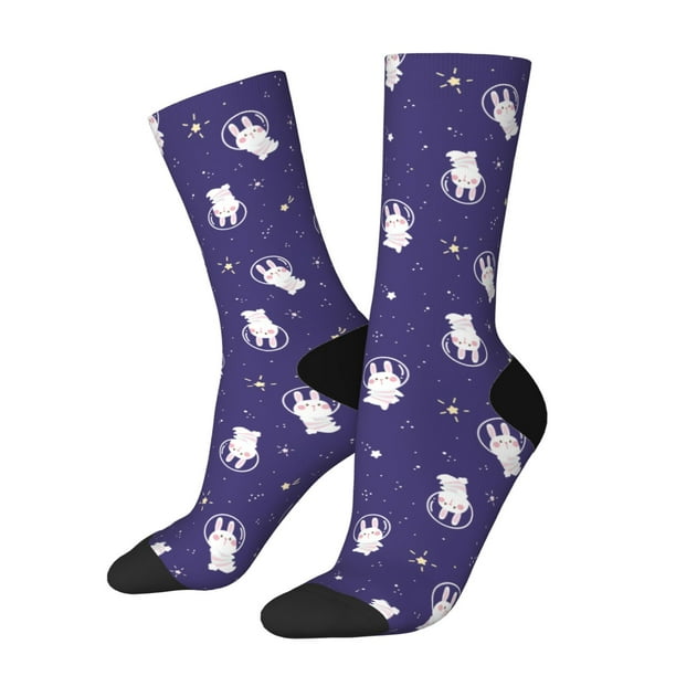 Balery Astronaut Rabbit Calcetas Largas con Estampado para Hombre y Mujer – Suaves y Transpirables, Talla Única (US 5-11)