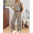 thumbnail image 4 of Two Piece Sets for Women Summer Outfits Lounge Sets Mock Neck Tops Wide Leg Crop Pants Vacation Travel Outfits Khaki XL, 4 of 8