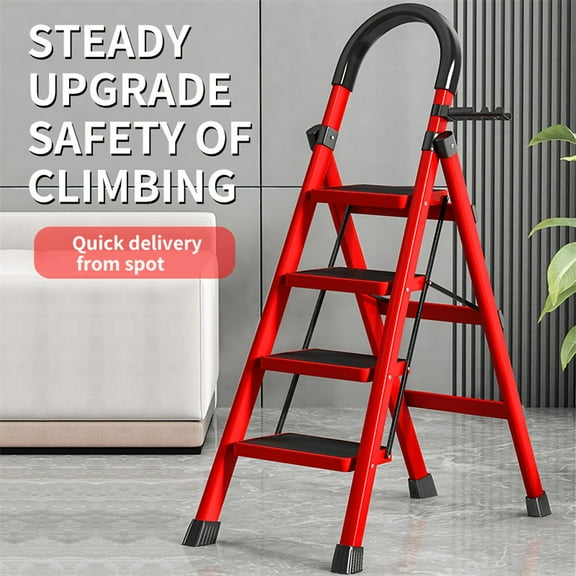 4-Step Heavy-Duty Portable Ladder, 500lb Capacity Non-Slip Steps & Handle, Lightweight Plastic Space-Saving for Home RV Office Outdoor