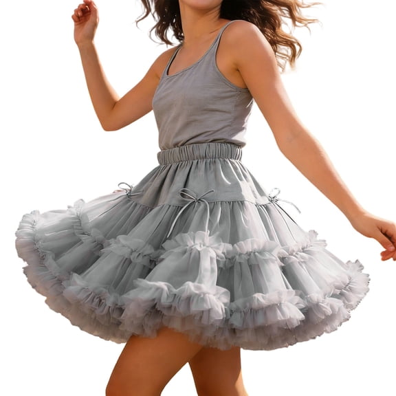 Wxolcjlv Womens Ruffled Tulle Mini Skirt Elastic Waist Bow Detail Tiered Skirts