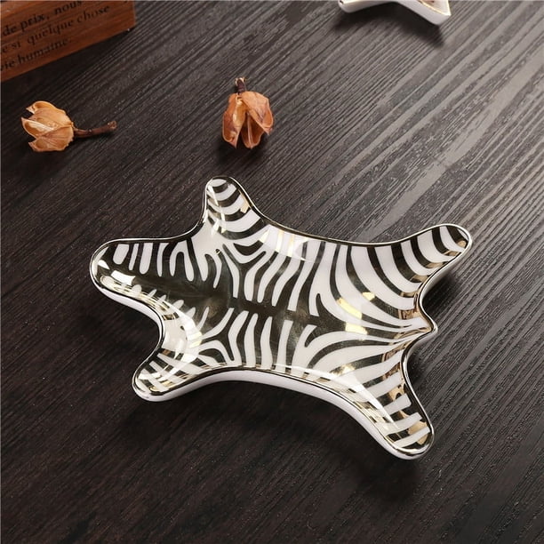 Plato de cerámica de cuero de tigre dorado Plato de postre para refrigerio Plato de joyería Plato decorativo Platos pequeños Plato de refrigerio Plato de joyería de cuero de tigre Anillo Holter