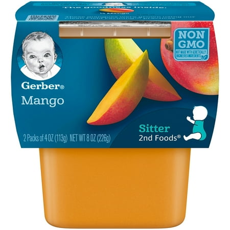 Gerber 2nd Foods Mangos Baby Food, 4 oz. Tubs, 2 Count (Pack of 8)