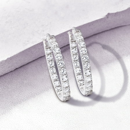 Everly Women's 3.1CT TGW Created White Sapphire Sterling Silver Hoop Earrings