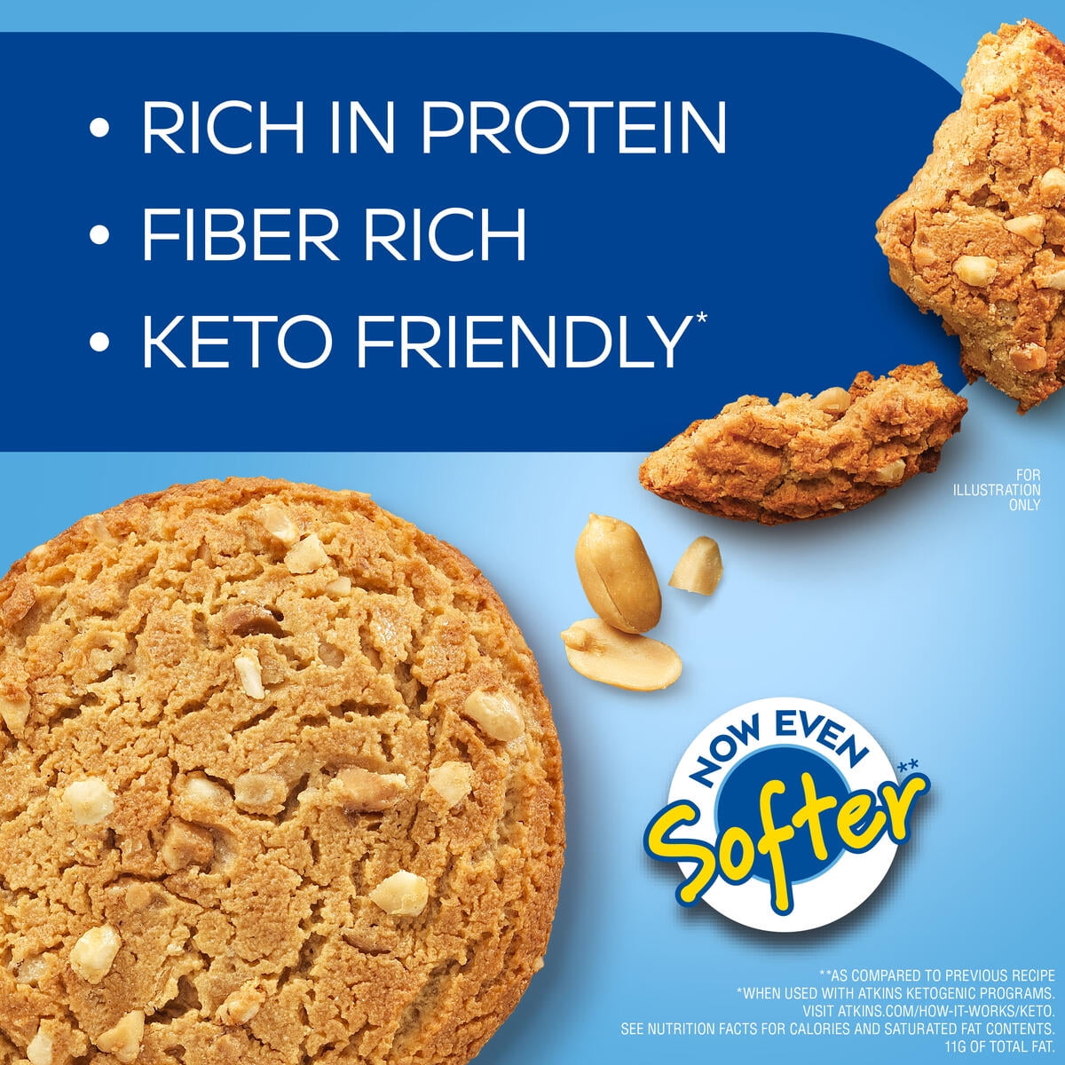 (3 pack) Atkins Soft and Chewy Peanut Butter Protein Cookie, Keto Friendly, High Protein, Low Carb, Keto Friendly, 4 Count