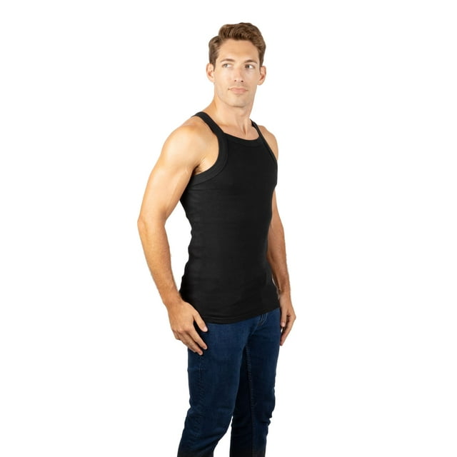 3 Packs AC Basics Débardeurs en Coton Style G-unit pour Hommes Coupe Carrée A-Shirts Côtelés