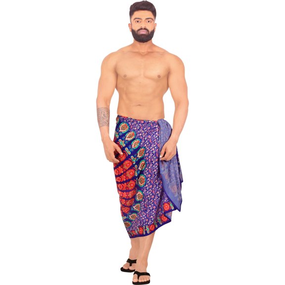 HAPPY BAY Men's Standard Casual Sarong Long Pareo Beach Wrap One Size Purple-R653 Summer Vacation Aloha
