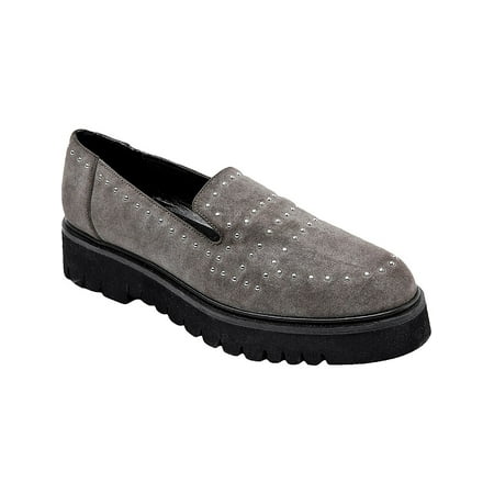 

JANE AND THE SHOE Womens Gray Studded Lug Sole Elena Almond Toe Slip On Loafers 6.5