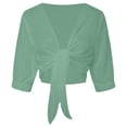 thumbnail image 6 of Sewkxo Summer Cardigans for Women Lightweight Cropped Sheer Chiffon Shrug for Tie Front Elbow Sleeve Beach Cover Up Top,Army Green 2XL, 6 of 7