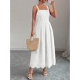 thumbnail image 4 of White Womens Sleeveless Maxi Sundress With Eyelet Cutout Square Neck Flowy Beach Vacation Dress, 4 of 6