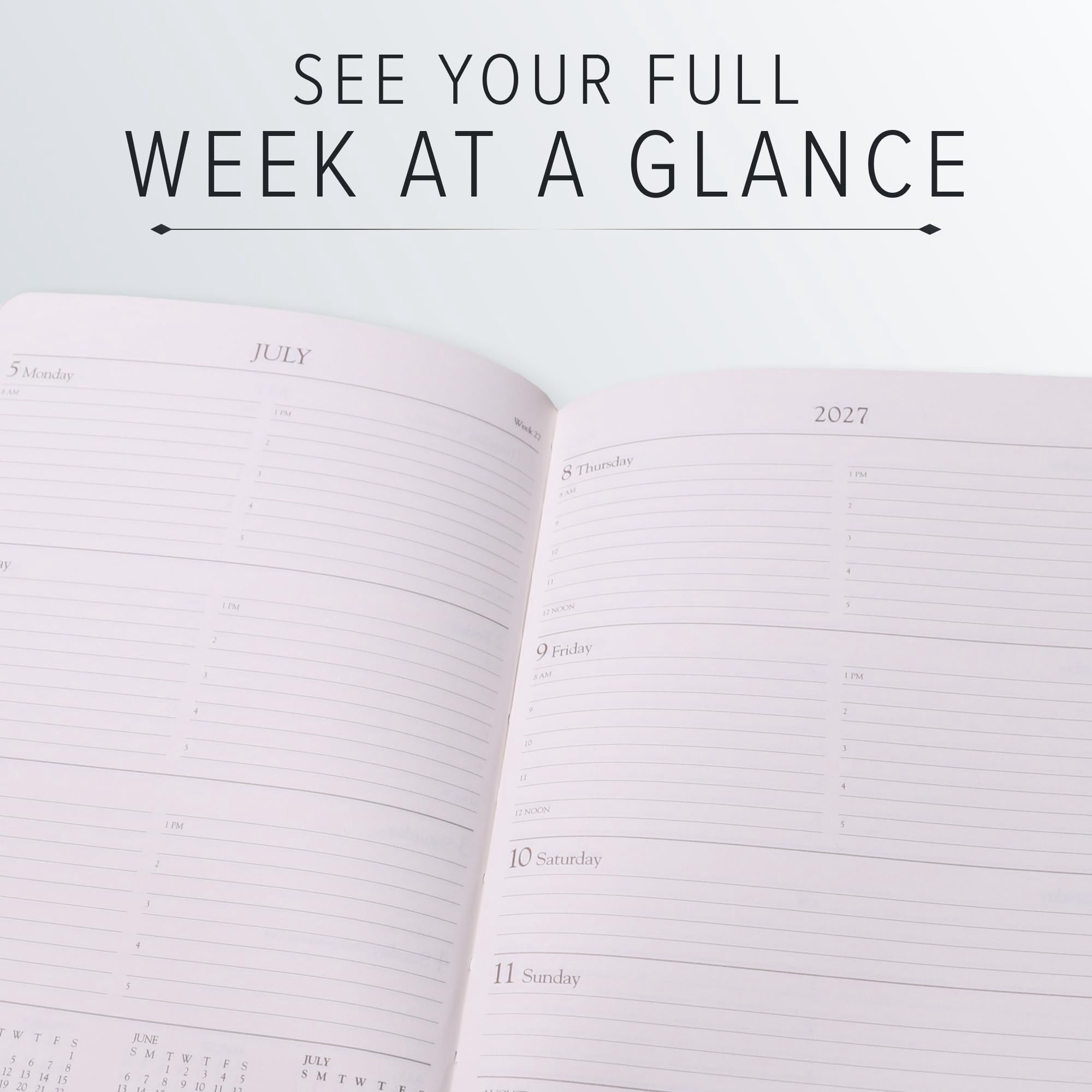 Gallery Leather Desk Hourly Weekly Monthly Planner 2027, Elegantly Bound Calendar Planner and Notebook with Stylish Gold-Gilded Page Edges, 12 Months - Acadia Deep Red - 8x5.5"