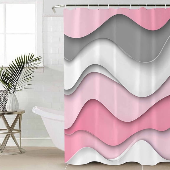 Pink Gray Ombre Waterproof Fabric Shower Curtain, Geometric Modern Abstract Moire Art Shower Curtain for Bathroom Curtains Bathtubs Hotel Washable Shower Curtains with 12 Hooks Standard 72x72