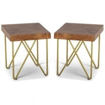 Home Square 22" Square End Table in Warm Brown Pine and Brass - Set of 2