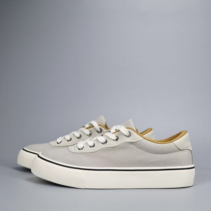 Men's Sage Green Canvas Sneakers with Mustard Accents, Classic Casual Platform Shoes