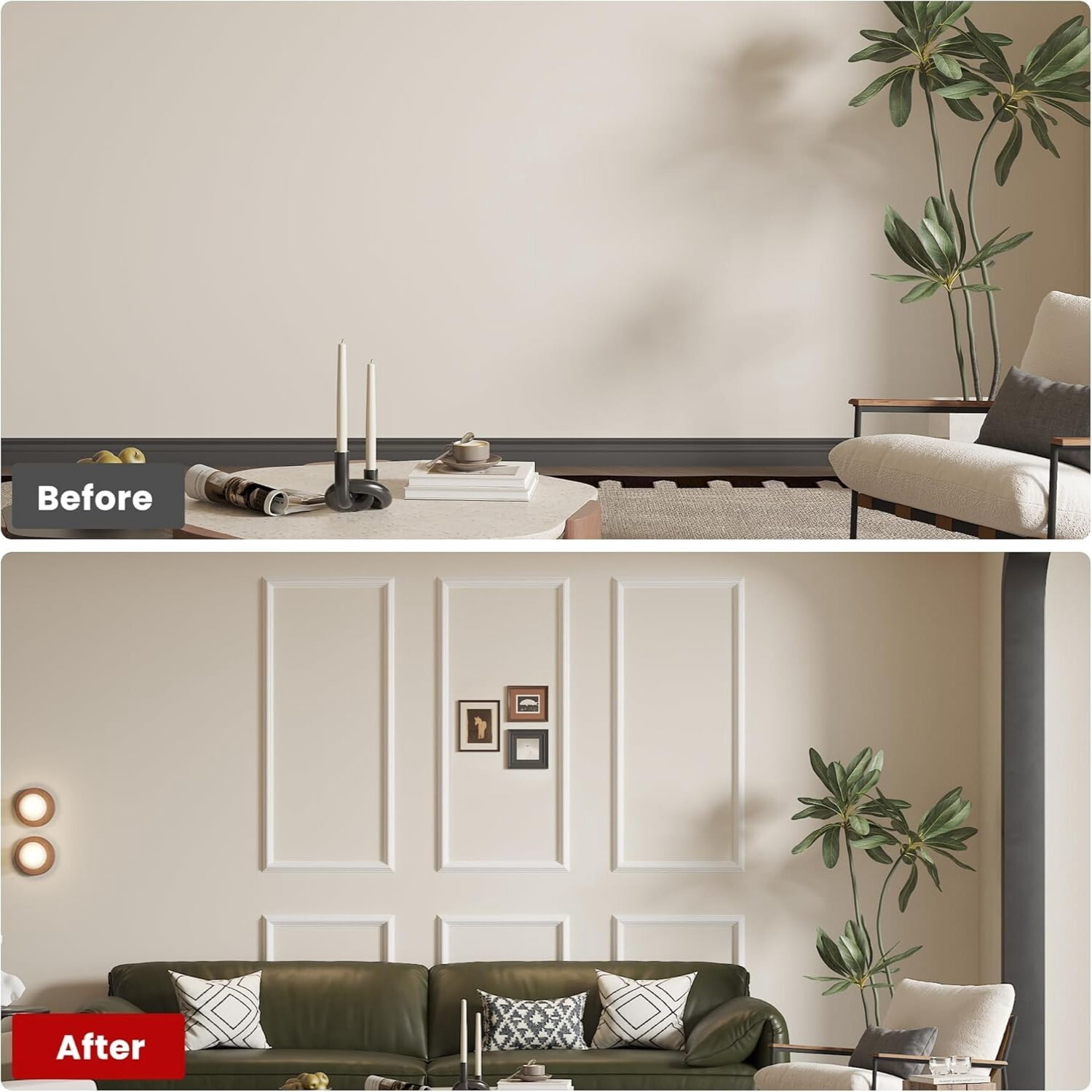 Easy4Home 6-Set Wall Molding Kit Pre-Cut Ready to Assemble Wainscoting Panels for Interior Wall Decor