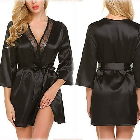 Women Ladies Satin Silk Nightdress Lingerie Sleepwear Dress Robe Nightie Gown