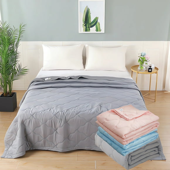 Summer Quilt 200x150x1cm Blue Summer Cool Quilt Machine Washable Thin Cotton Blanket for Hot Sleepers Breathable Dormitory Bedding(1-Piece) Rkxzt