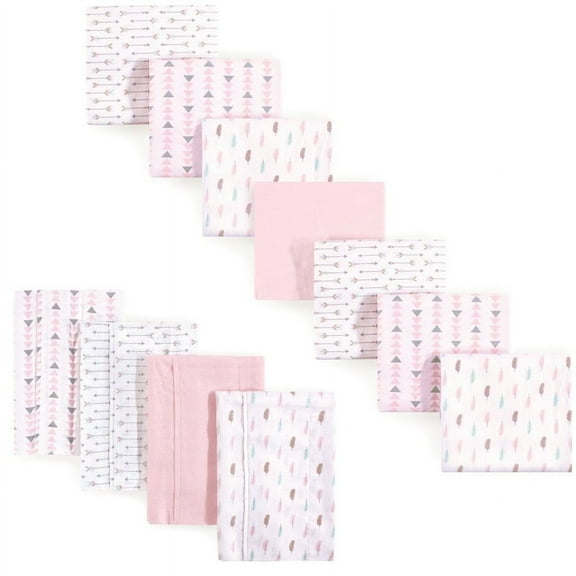 Luvable Friends Infant Girl Cotton Flannel Burp Cloths and Receiving Blankets, 11-Piece, Girl Feathers, One Size